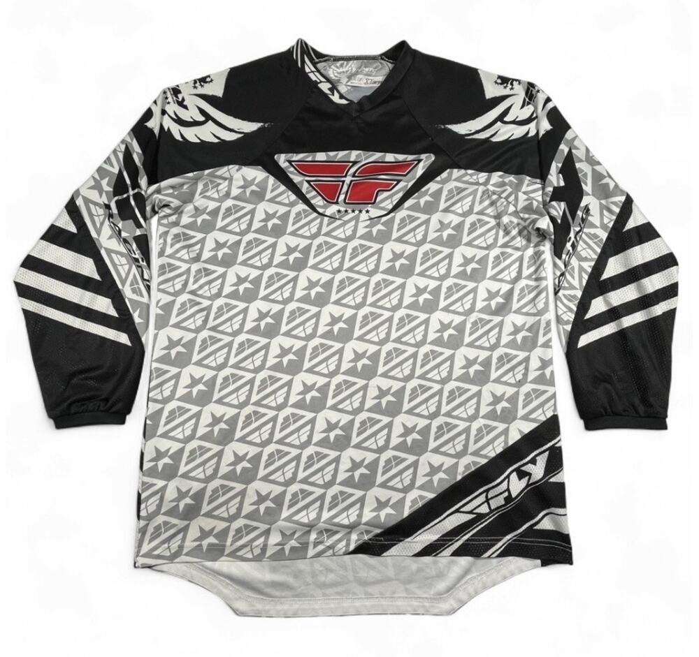 Fly Racing Mens XL Motocross Jersey Black White Long Sleeve MX ATV BMX